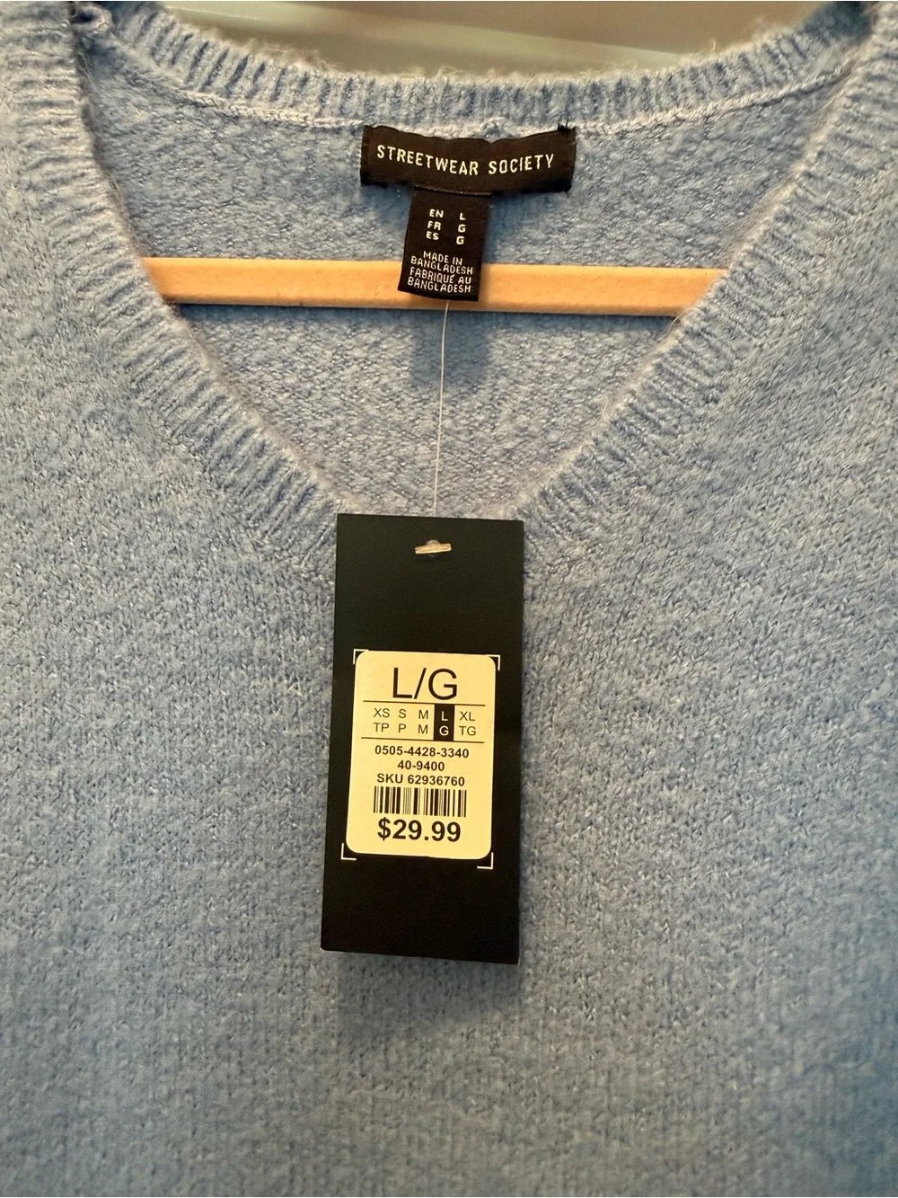 Light Blue V-Neck Puff-Sleeve Sweater